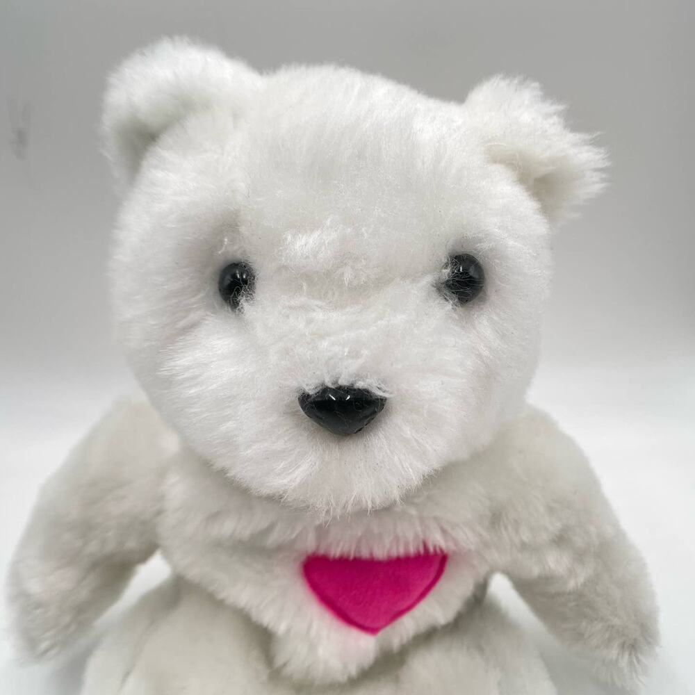 Limited Too White Plush Floppy Polar Bear w Hot Pink Heart Stuffed Animal